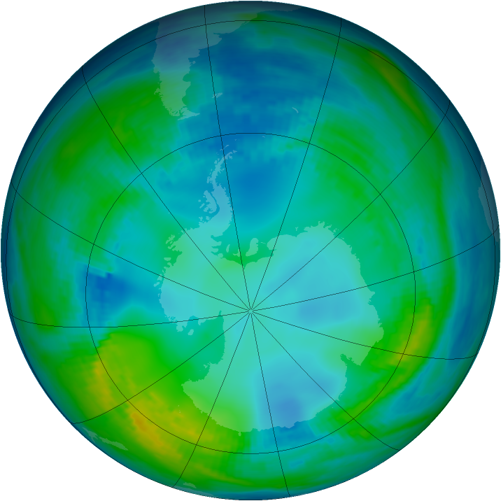 Antarctic ozone map for 15 May 1991